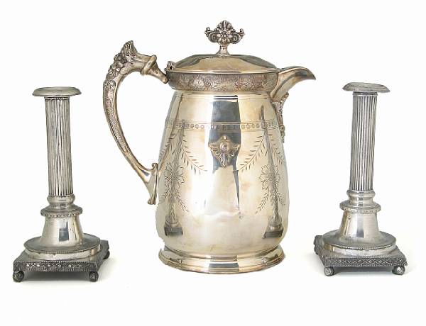 Appraisal: A plated group Comprising ice water pitcher lacking tilt stand