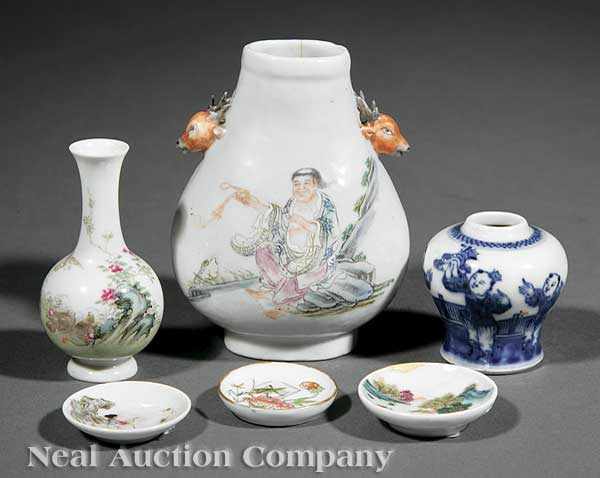 Appraisal: A Group of Three Chinese Porcelain Miniature Vases and Three