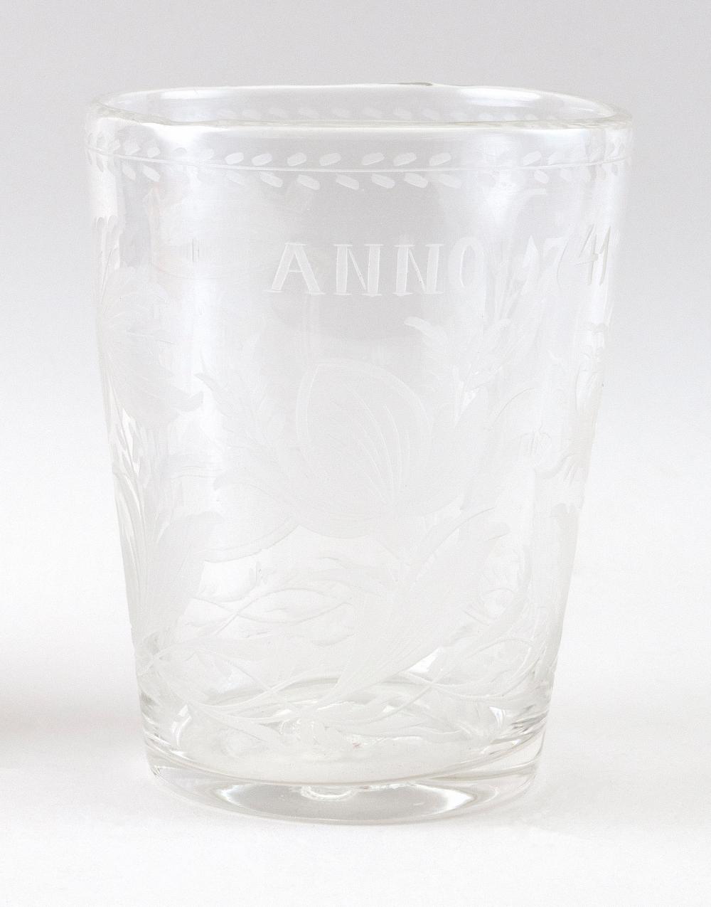 Appraisal: DUTCH ETCHED AND BLOWN FLIP-TYPE GLASS TH CENTURY HEIGHT DIAMETER