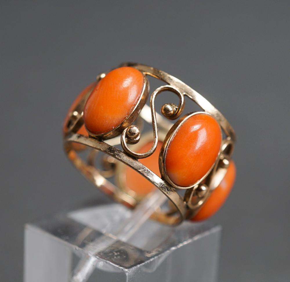 Appraisal: Tested -Karat Yellow-Gold and Coral Ring gross dwt Size