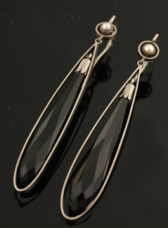 Appraisal: A pair of onyx and seed pearl drop earrings The