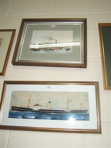 Appraisal: Clavero Barcelona - Alcyone Hope merchant ship watercolour x Tony