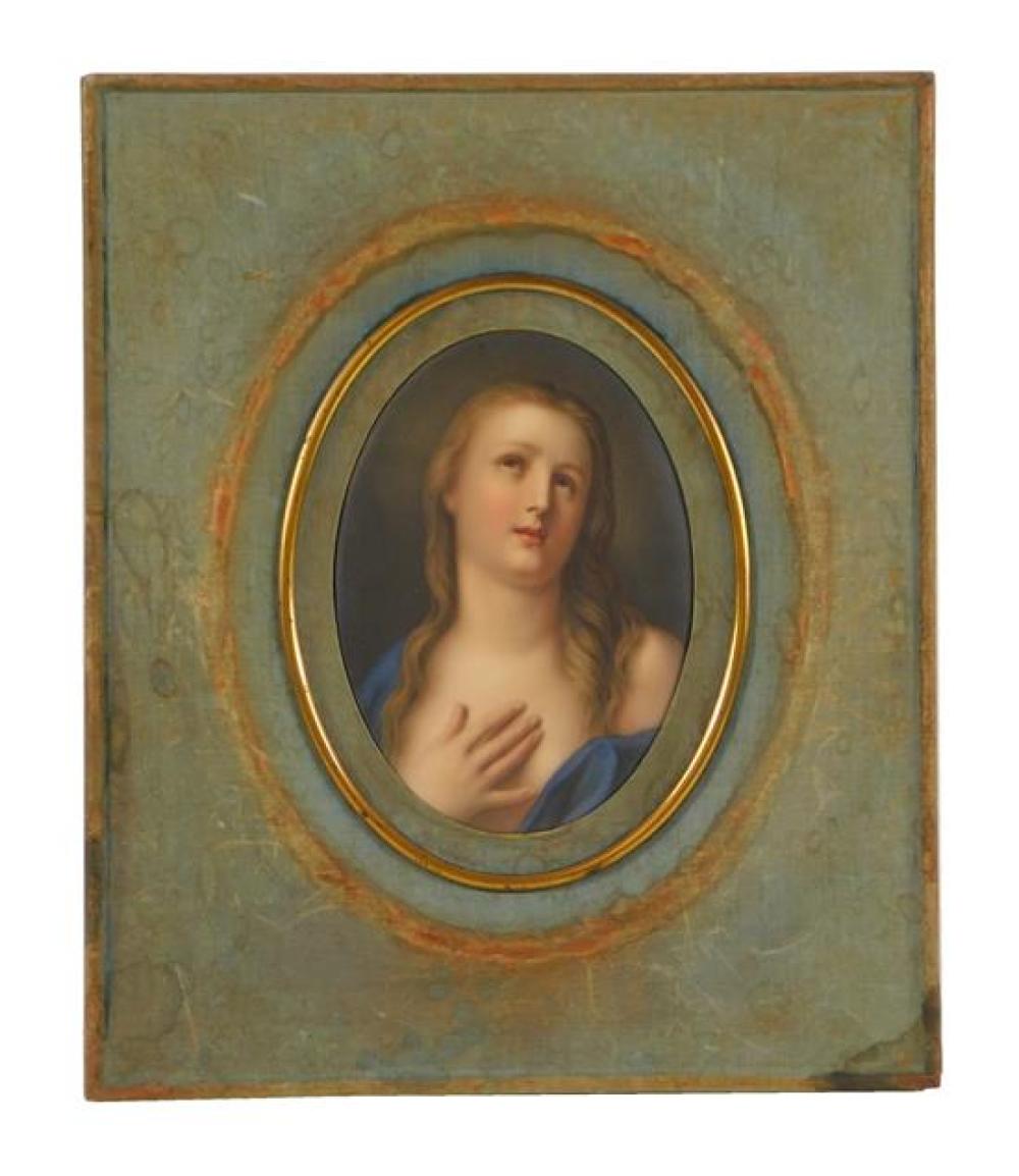 Appraisal: Hand-painted oval porcelain plaque depicting Mary Magdalene late th early