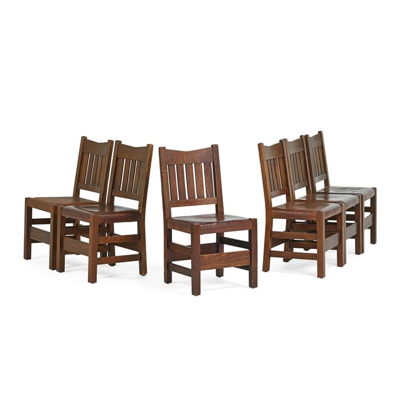 Appraisal: GUSTAV STICKLEY Six V-back side chairs Condition Report An assembled