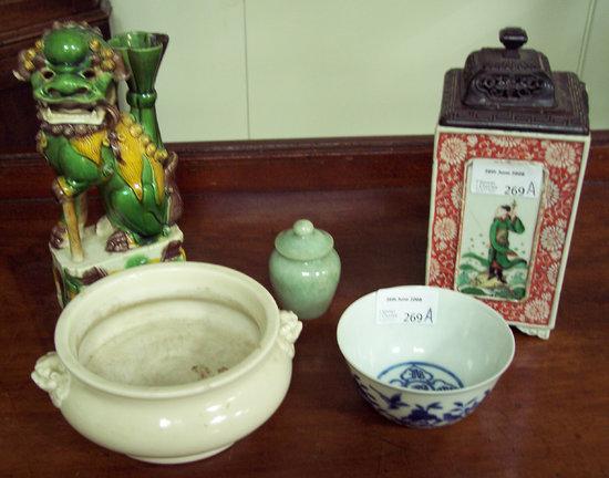 Appraisal: A blue and white bowl with sundry china