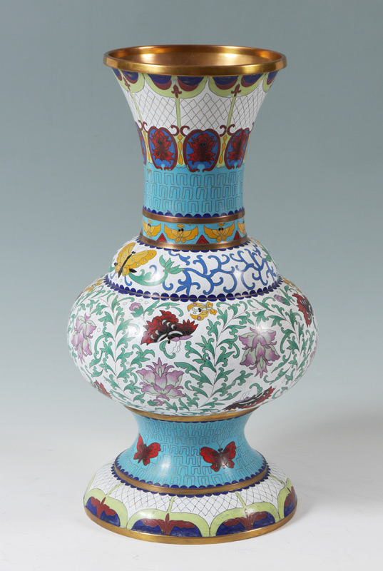 Appraisal: LARGE CHINESE CLOISONNE VASE Flared rim stepped bulbous body flared