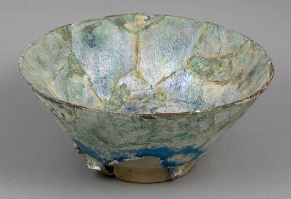 Appraisal: th- th Century Persian footed grey terracotta bowl having turquoise