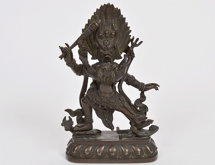 Appraisal: SINO-TIBETIAN PATINATED BRONZE OF YAMA th th Century The finely