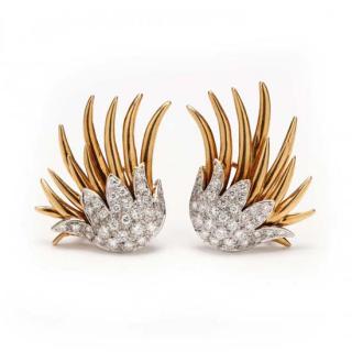 Appraisal: KT Diamond Earrings in an open fan design in yellow