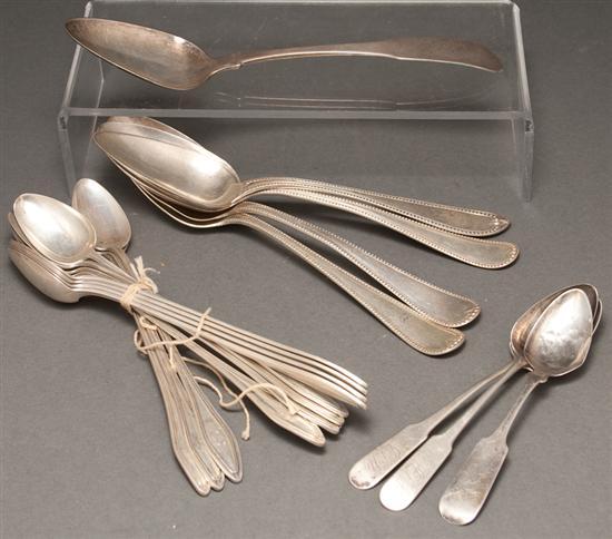 Appraisal: Assorted American silver flatware including a coin silver tablespoon and