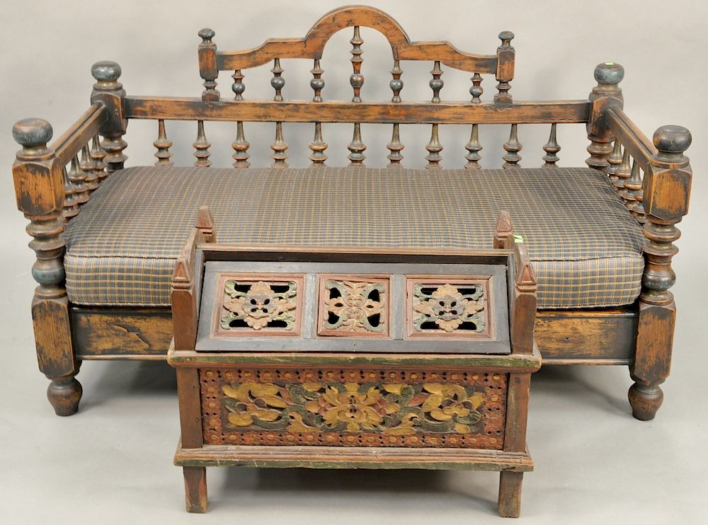 Appraisal: Two piece group to include a primitive spindle day bed