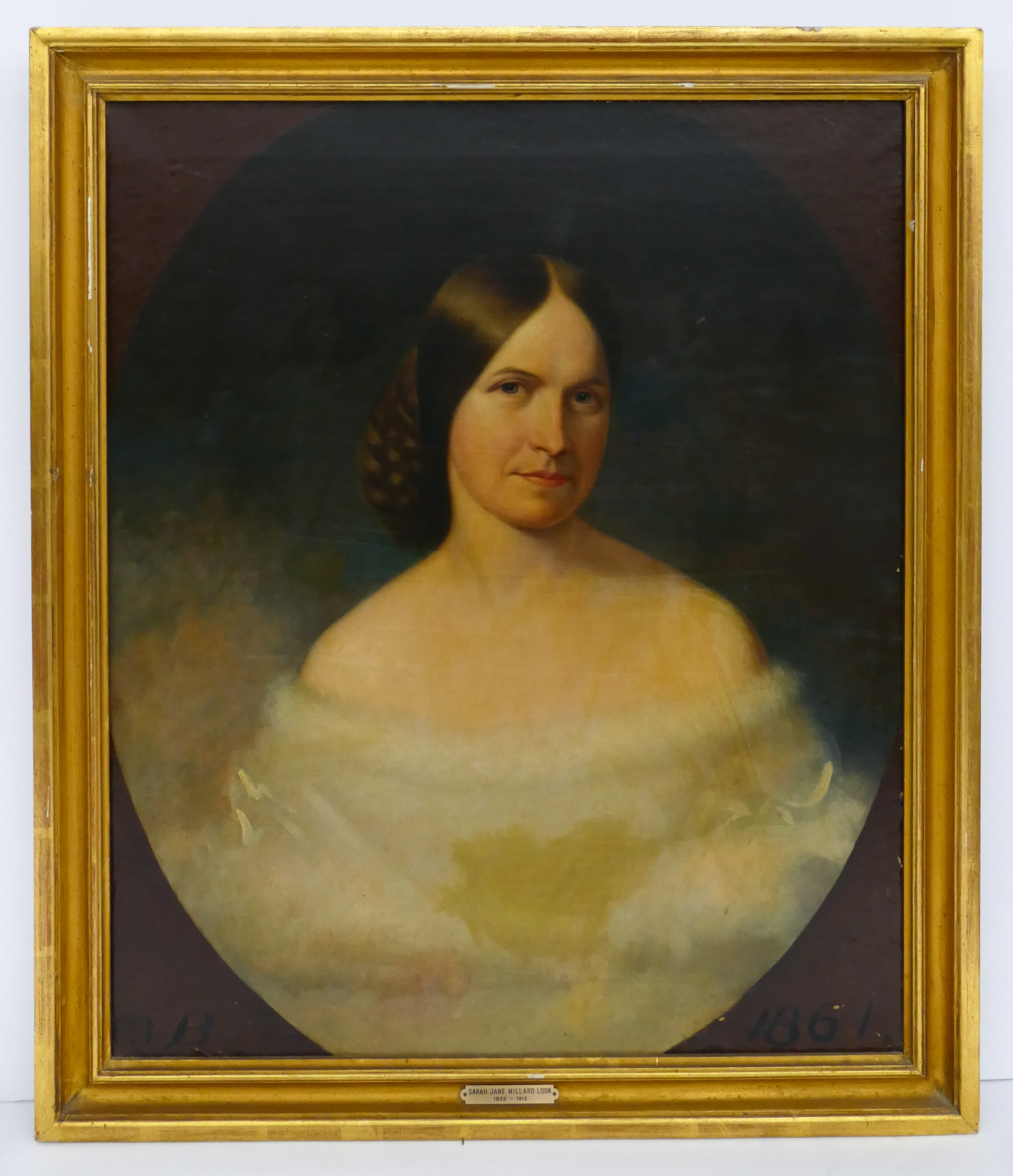 Appraisal: Antique Portrait of Sarah Jane Millard Look Oil on Canvas