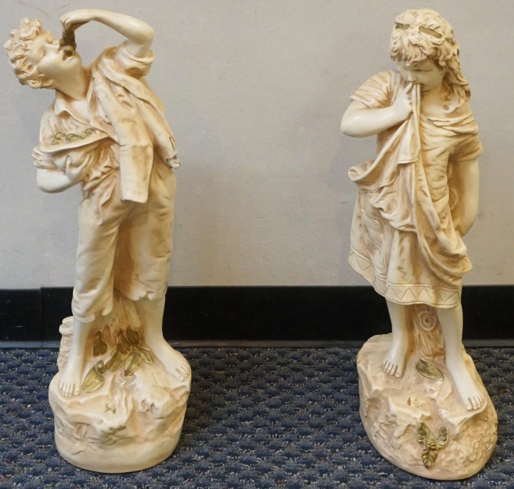 Appraisal: PAIR PAINTED PLASTER FIGURES OF CHILDREN H OF TALLER IN