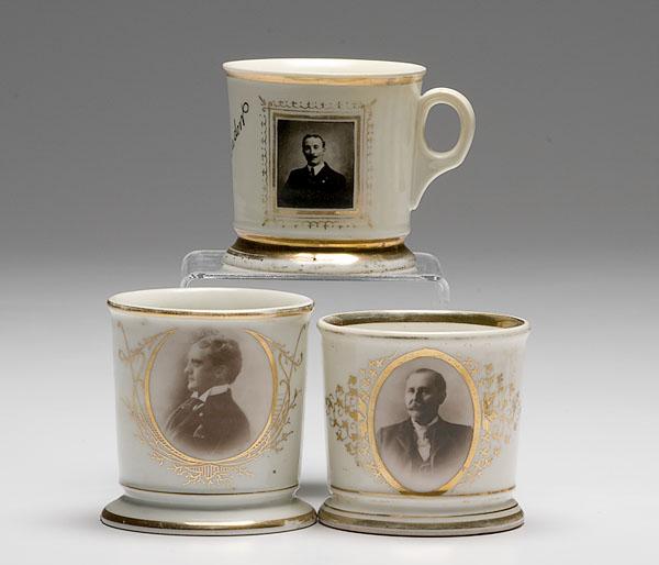 Appraisal: THREE PHOTOGRAPHIC TRANSFER MUGS including one of a mustached man