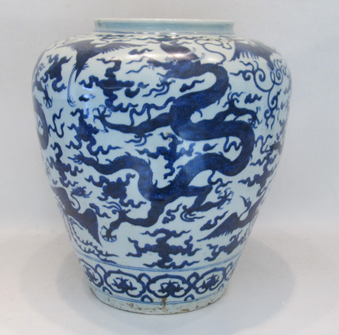 Appraisal: CHINESE MING STYLE BLUE AND WHITE JAR with hand painted