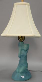 Appraisal: Van Briggle pottery seated figure table lamp figure ht in