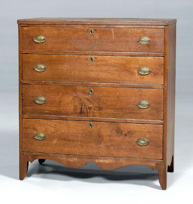 Appraisal: Southern walnut chest four graduated dovetailed drawers original feet and