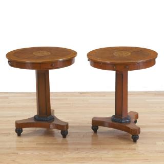 Appraisal: Pair Continental Empire inlaid walnut side tables Pair Continental Empire