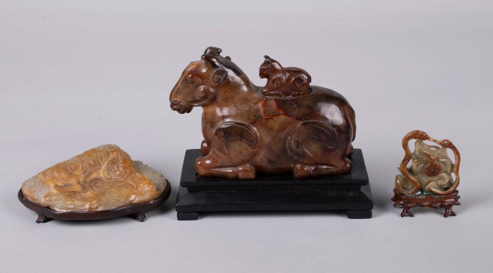 Appraisal: TWO CHINESE JADE CARVINGS AND ANOTHER DYED CARVING the first