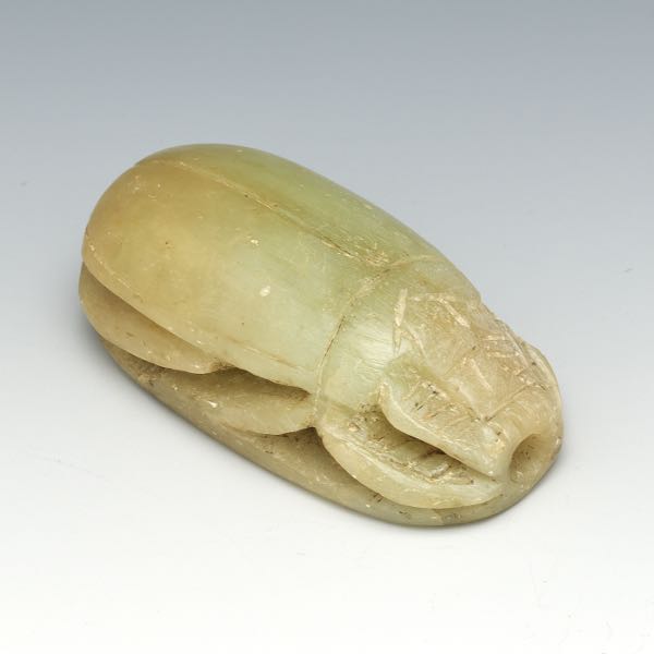 Appraisal: EGYPTIAN CARVED CELADON ALABASTER SCARAB CA TH CENTURY x x