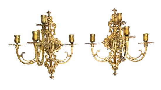 Appraisal: Sale Lot A Pair of Neoclassical Brass Four-Light Sconces each