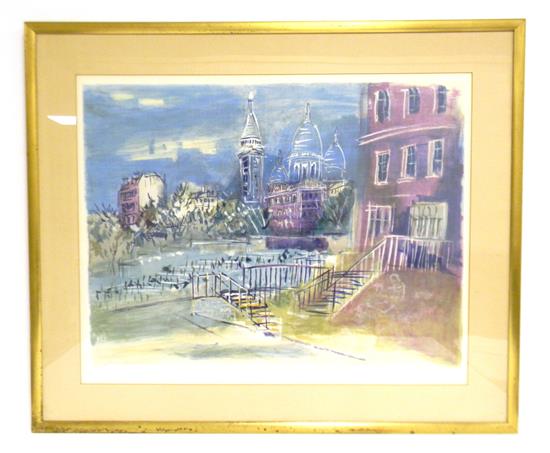 Appraisal: Jean Dufy French - Montmarte circa polychrome lithograph of street