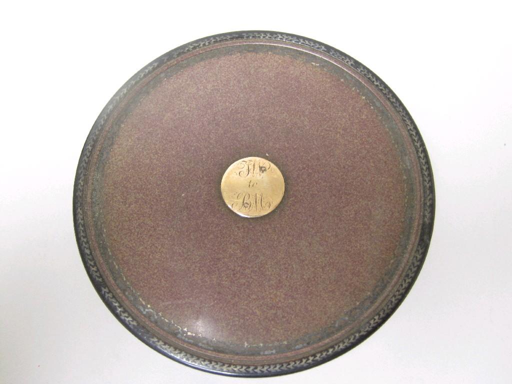 Appraisal: A th Century tortoiseshell circular Box with small cartouche engraved