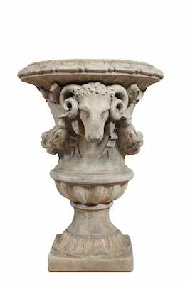 Appraisal: A Ram's Head Garden Urn Cement garden urn with ram