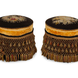 Appraisal: A Pair of Regency Style Needlework Velvet and Fringed Circular