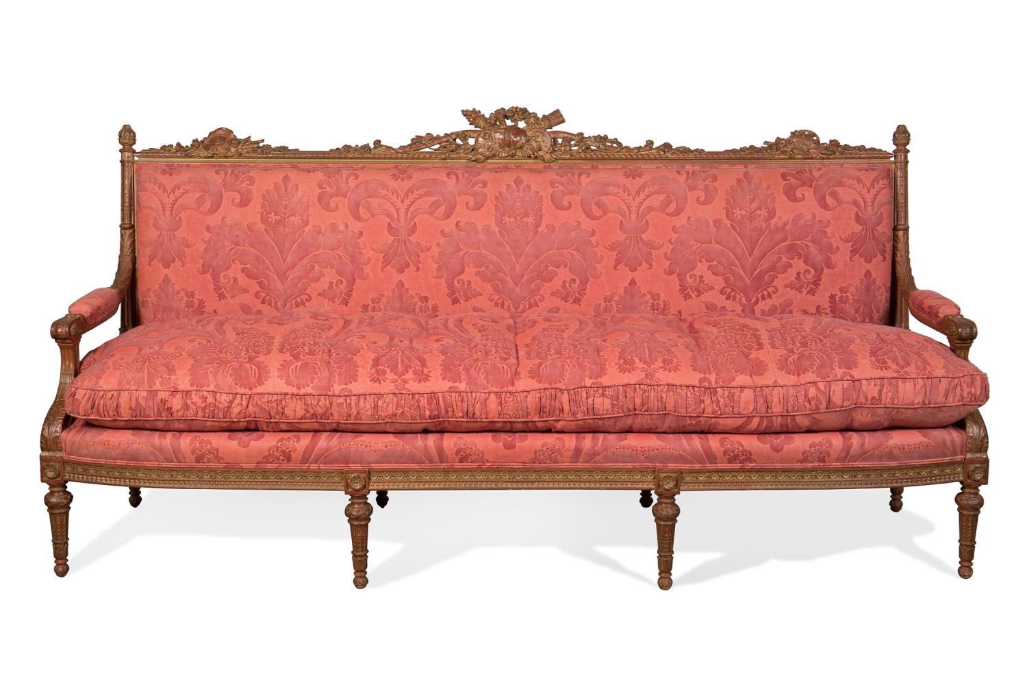 Appraisal: FRENCH LOUIS XVI STYLE RED DAMASK LONG SOFA French Louis