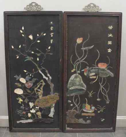 Appraisal: Pair of Chinese Hard Stone Framed Plaques From a NYC