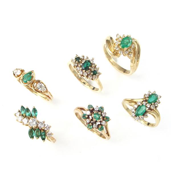 Appraisal: A collection of emerald diamond and gold rings eighteen rings