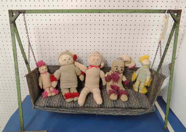 Appraisal: Lot including sock puppets and vintage doll's swing