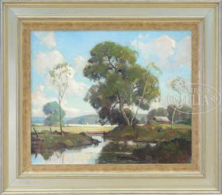 Appraisal: ORRIN AUGUSTINE WHITE American - STREAM THROUGH FARMLAND Oil on