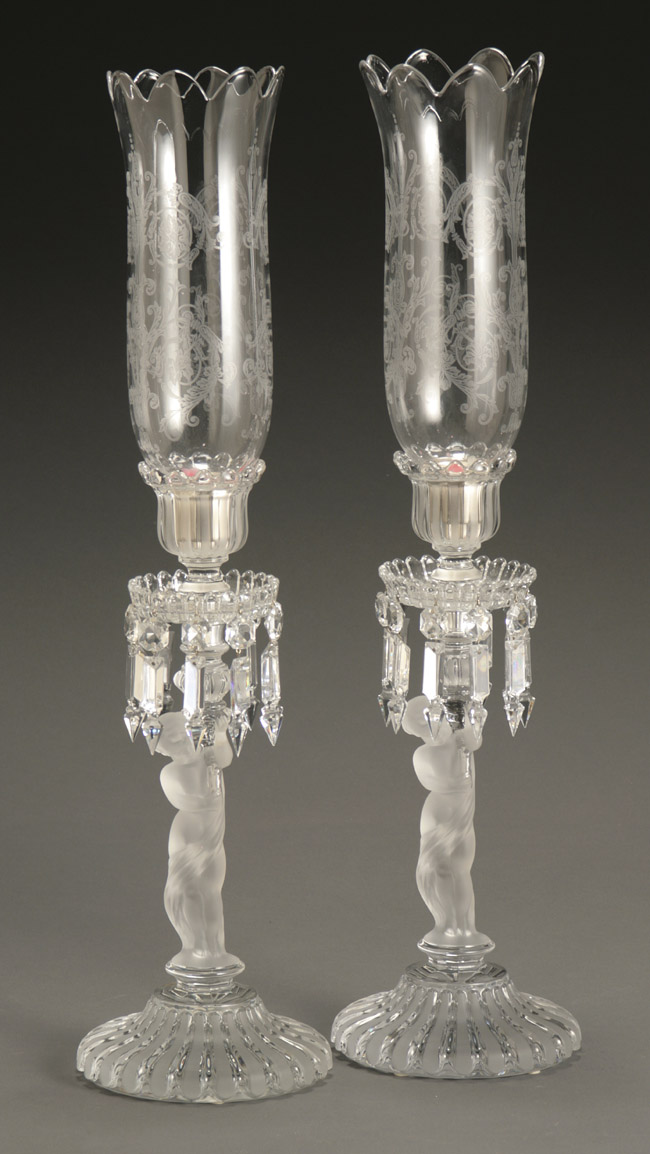 Appraisal: Pair of Baccarat Crystal 'Enfant' Lustre Candlesticks Modern Each molded