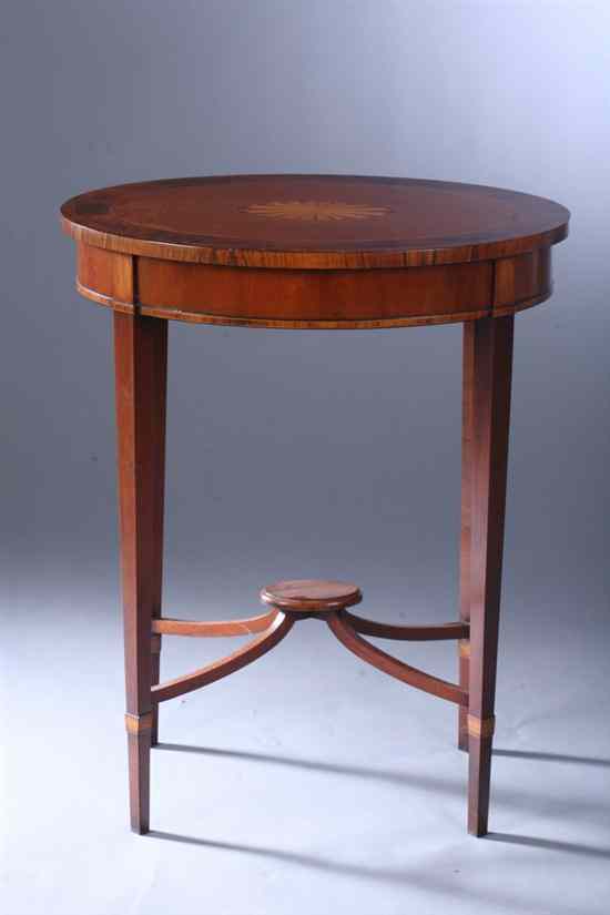 Appraisal: HEPPLEWHITE STYLE WALNUT YEW WOOD AND SATINWOOD INLAID SIDE TABLE