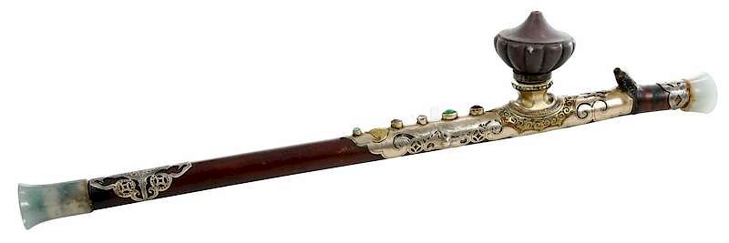 Appraisal: Chinese Opium Pipe with Jade Terminals probably late Qing dynasty