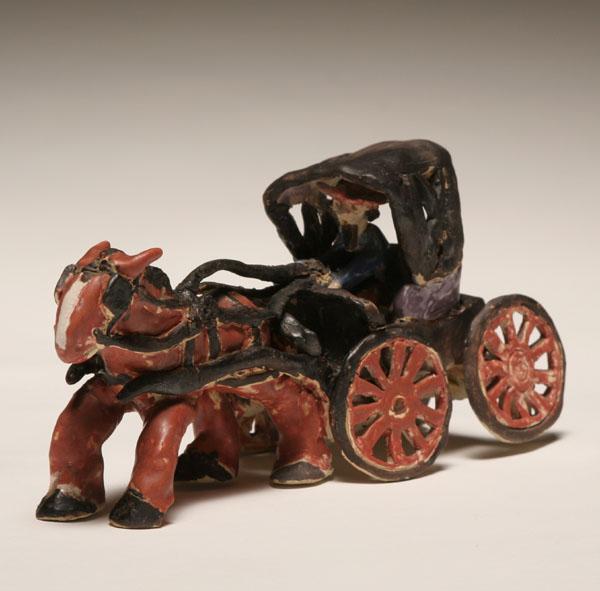 Appraisal: Overbeck art pottery horse and buggy figural grouping depicts a