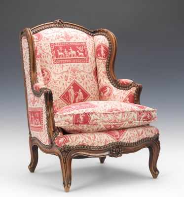 Appraisal: A French Style Childs Chair Carved wood frame cushion with