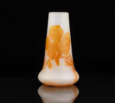 Appraisal: A Devez French Cameo Glass Miniature Vase Amber color cut