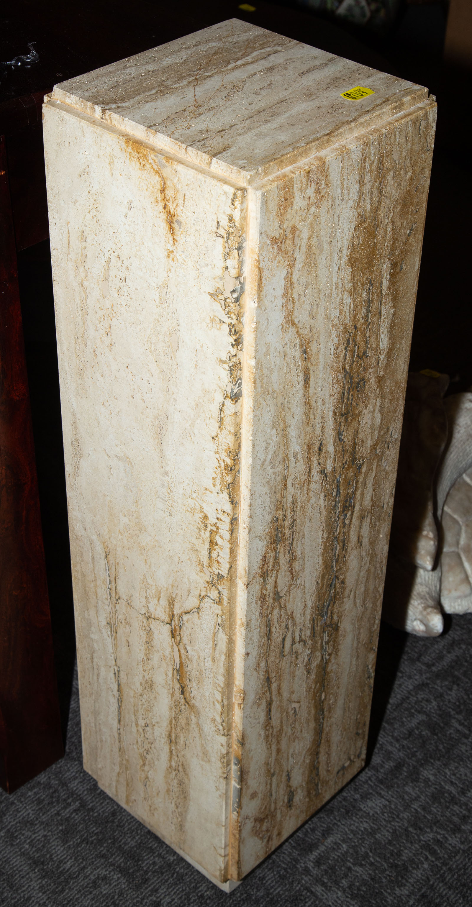 Appraisal: POLISHED TRAVERTINE MARBLE PEDESTAL Approximately in H in W in