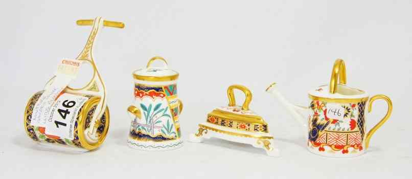 Appraisal: Royal Crown Derby Miniature Giftware Items to include Gardening Roller