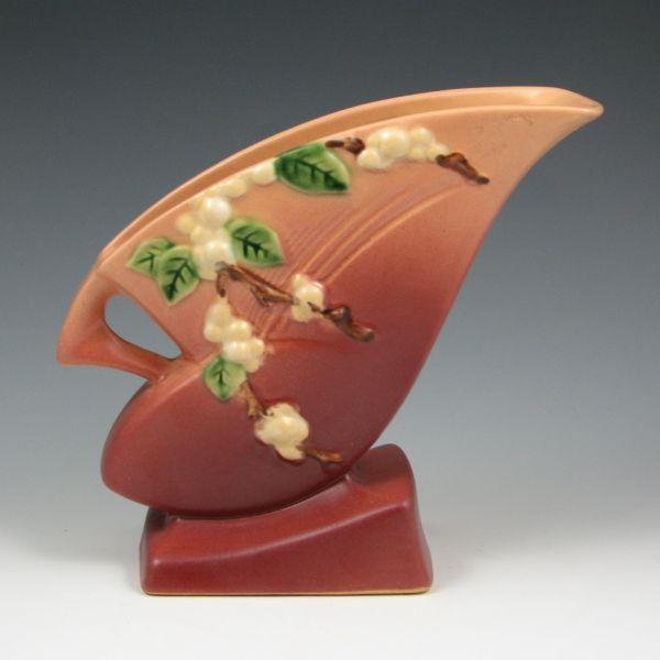 Appraisal: Roseville Snowberry fan vase in pink and mauve Marked Roseville