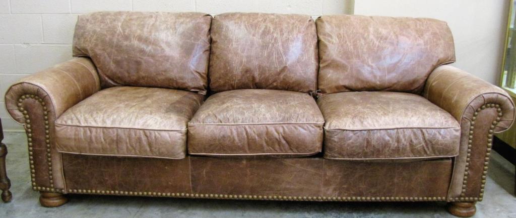 Appraisal: A leather sofa by Flexsteel -cushion nailhead trim faux distressed