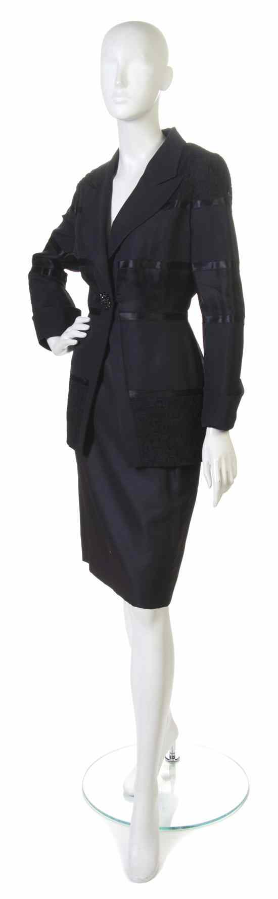 Appraisal: A Jacques Fath Black Two Piece Evening Suit Labeled Jacques