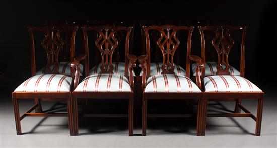 Appraisal: Set of eight Chippendale style carved mahogany upholstered dining chairs