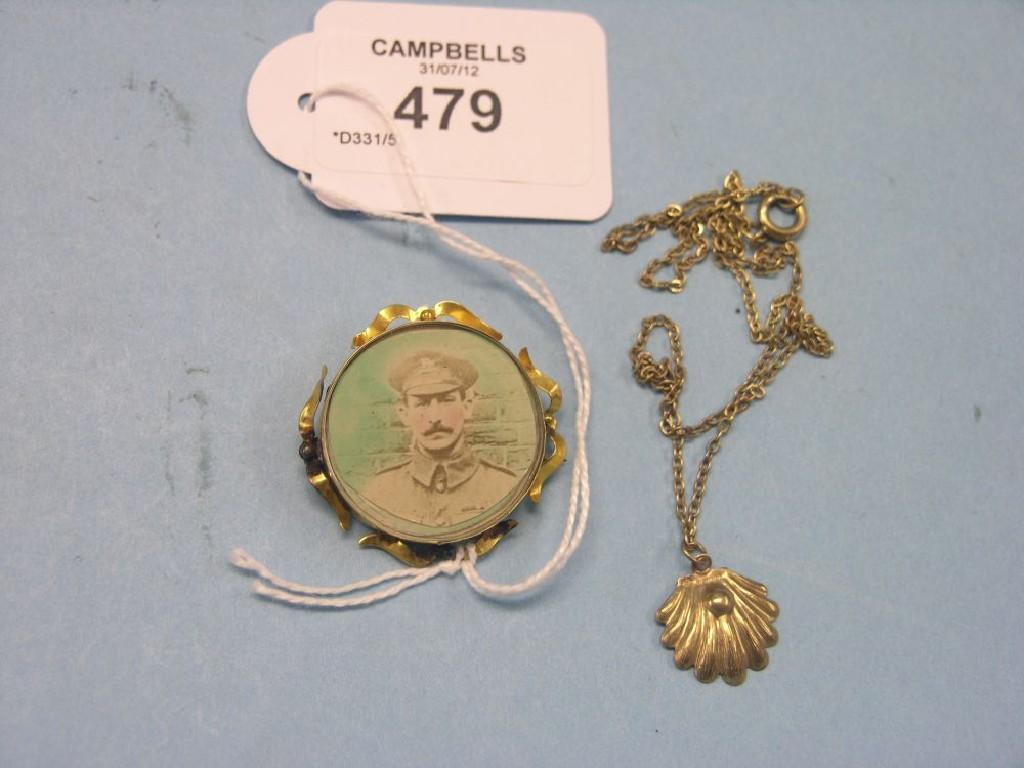 Appraisal: A ct gold and seed pearl shell pendant and a