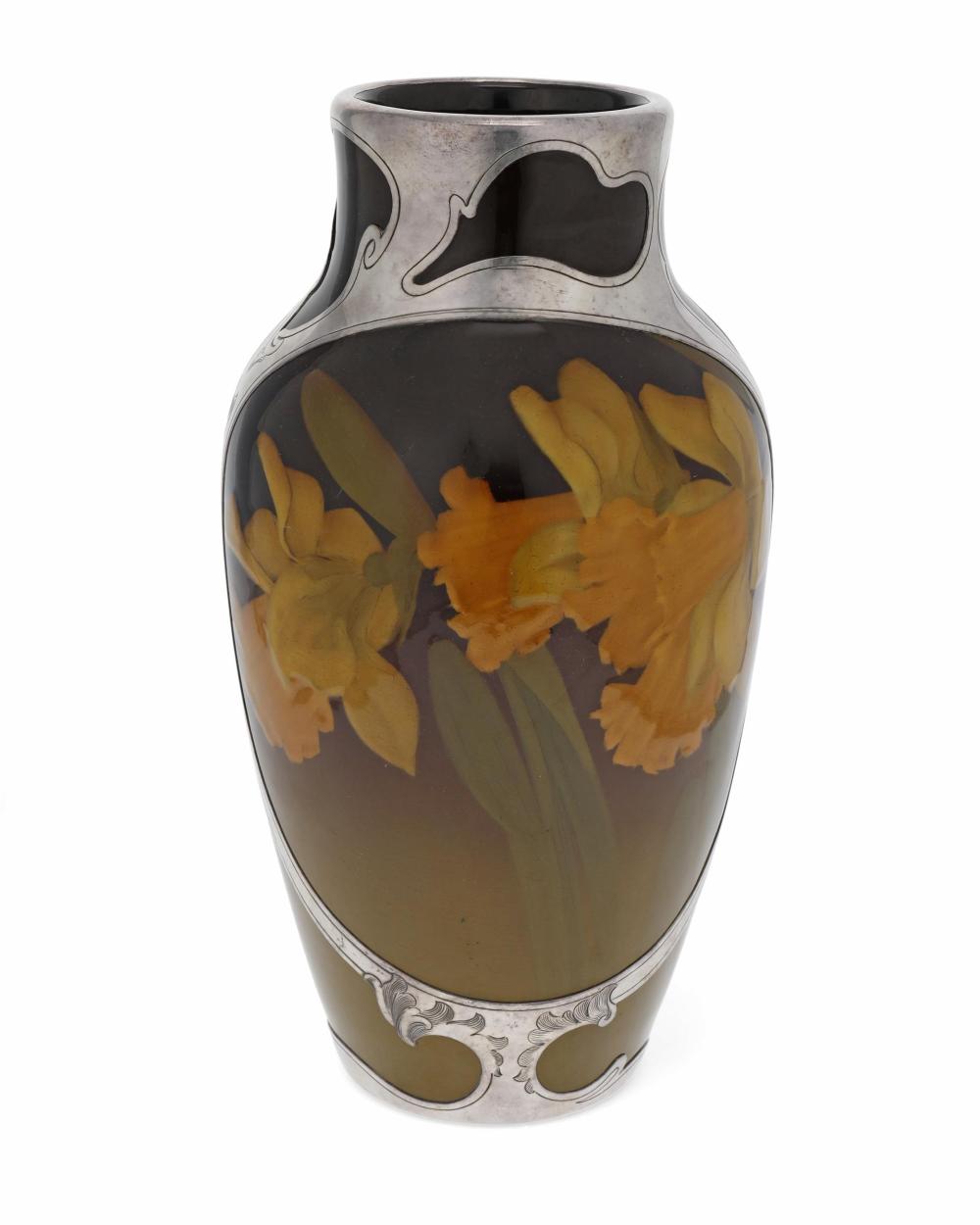 Appraisal: A Rookwood pottery vase with Gorham sterling silver overlay Vase