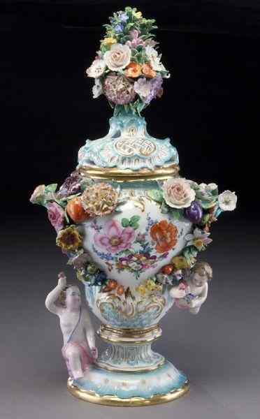 Appraisal: Meissen porcelain lidded vase with a floriformfinial and pierced lid