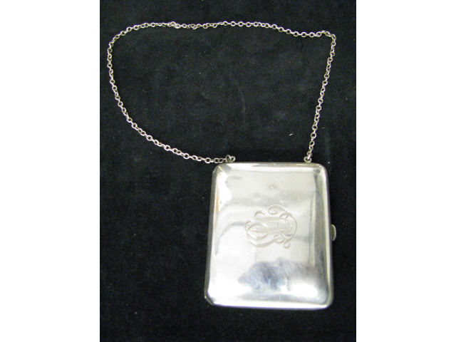 Appraisal: Sterling Silver Cigarette Case with wrist chain monograms dings troy